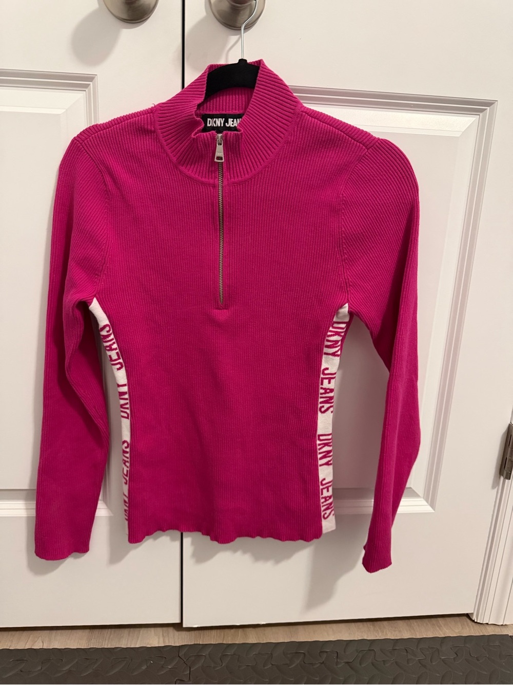 DKNY Hot Pink Ribbed Half-Zip Turtleneck Sweater